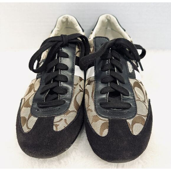 Coach Signature Joss Ladies Sz 8M Monogram Brown Leather & Suede Sneakers EUC - Picture 7 of 9